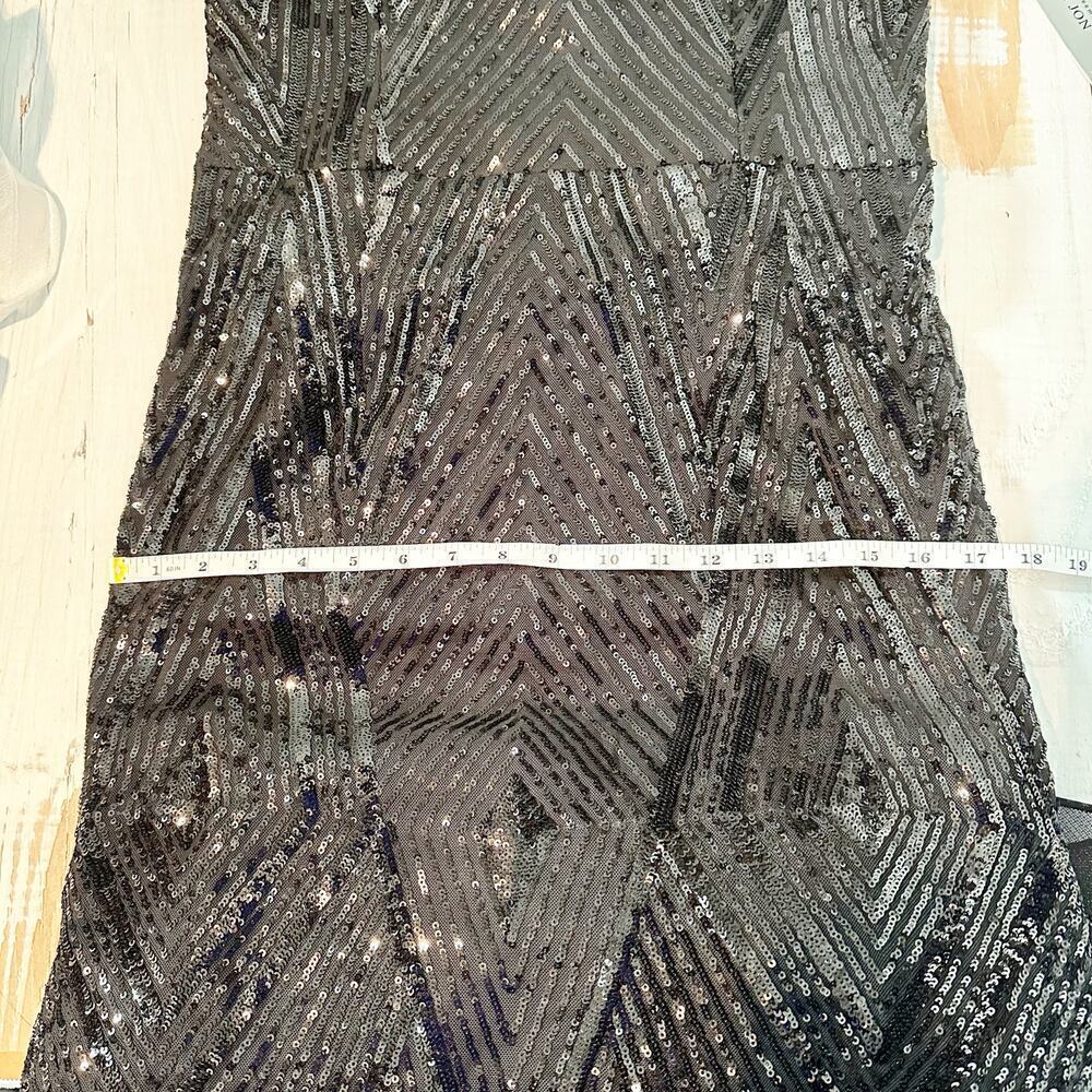 Teri Jon by Rickie Freeman Strapless Geometric Sequined Gown Black US 12 Formal - Picture 12 of 15